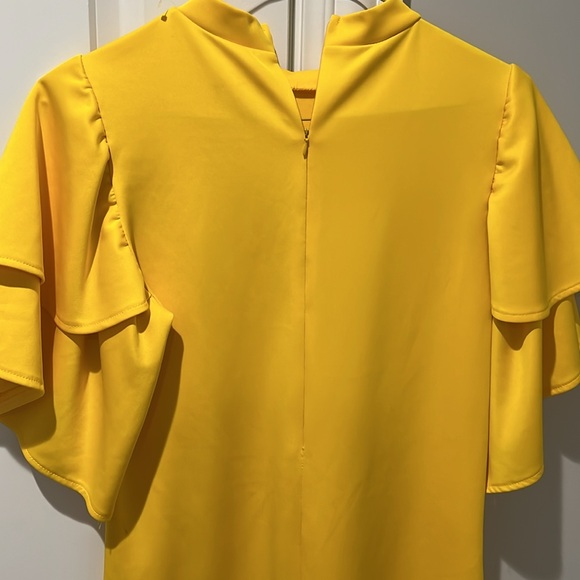 Yellow Flutter Sleeve Mock Neck Sheath Dress - Picture 3 of 3